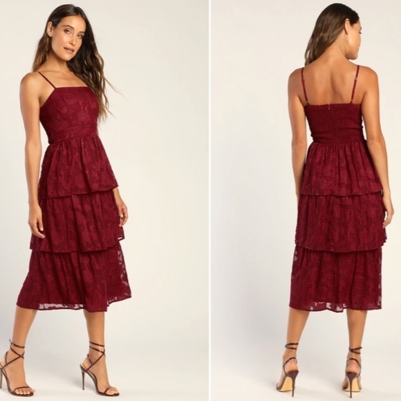 Lulus Dresses & Skirts - LULUS Prom Wedding Flowy Sexy FLoral Boho Tiered Ruffles Bustier Midi Dress